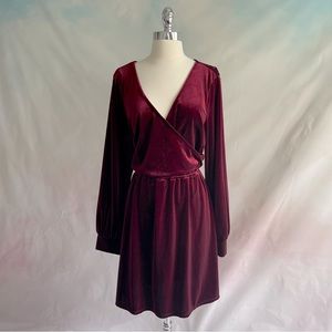 NWOT ModCloth Plunge Faux Wrap Red Velvet Midi Dress Womens Size 2X